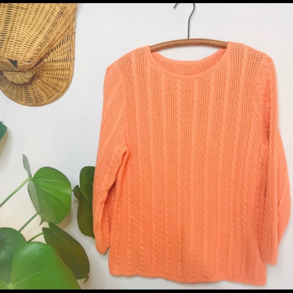 vtg 90s vsco cable knit orange chunky sweater - Picture 4 of 7